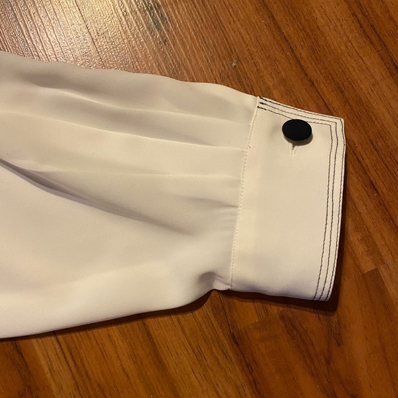 Tess Vintage Women’s White/Navy Button Blouse Size 10 - Picture 6 of 16